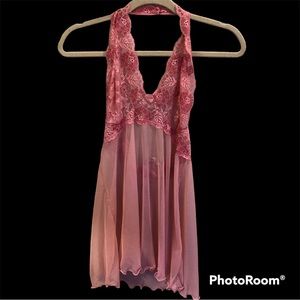 Victorias Secret sheer halter top babydoll Sz S pink